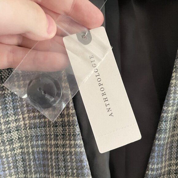 Anthropologie Women 14 Gray Houndstooth Academia Cropped Knit Tuxedo Blazer NWT - Picture 12 of 16